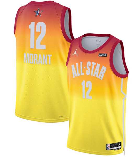 Mens 2023 All-Star #12 Ja Morant Orange Game Swingman Stitched Basketball Jersey Dzhi